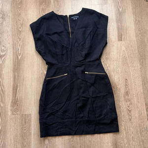 French Connection Black Mini Dress with Gold Zippers